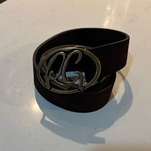 Robert Graham Brown Suede Belt with Gold Monogram Buckle